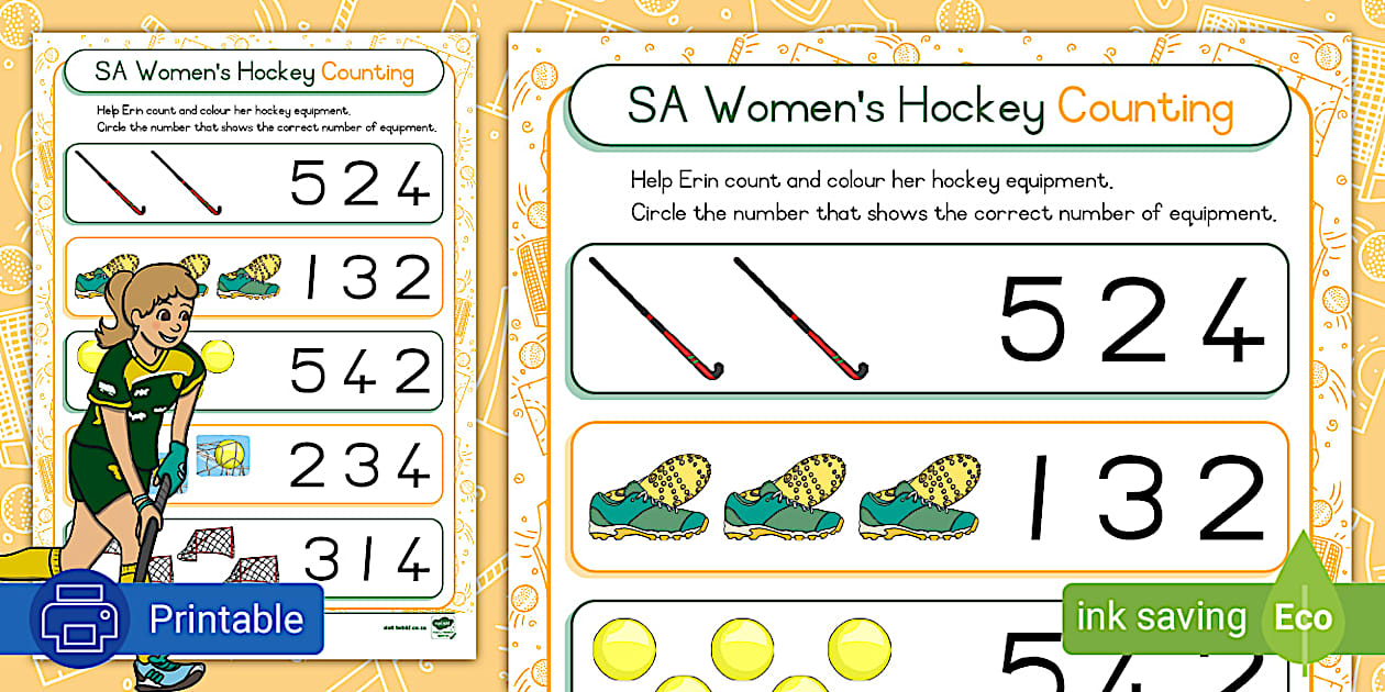 Grade R - Worksheet: SA Women's Hockey Counting