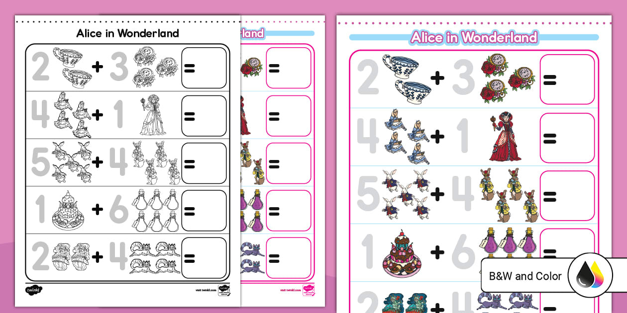 Alice in Wonderland Trace Count and Add Worksheet Twinkl Alice in Wonderland Trace Count and Add Worksheet Twinkl