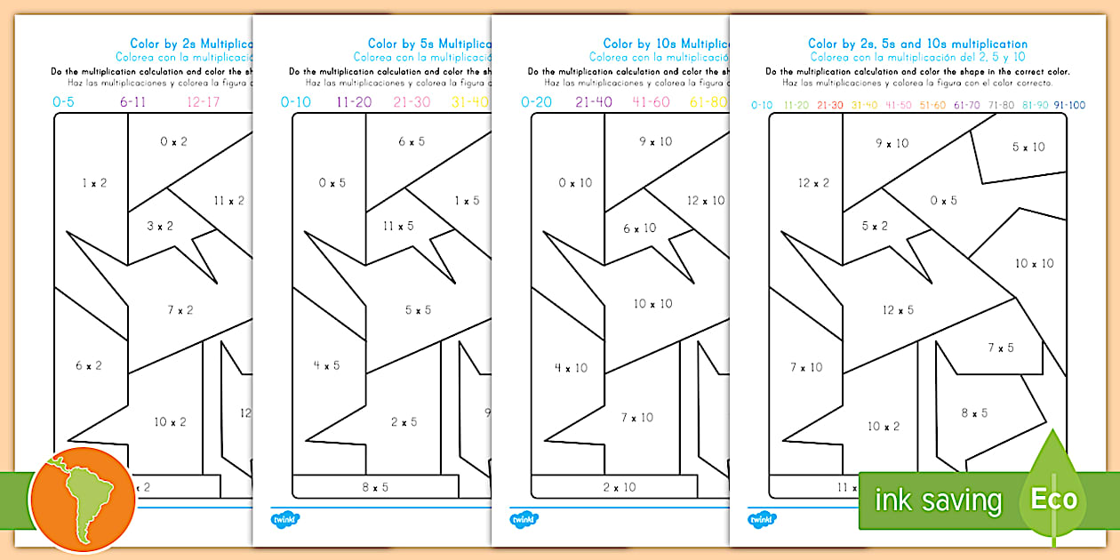 Color by 2s, 5s & 10s Multiplication Activity Worksheet / Worksheet
