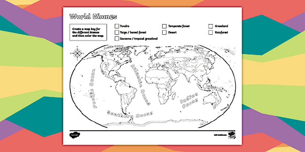 World Biomes Map Key and Coloring Worksheet for 3rd5th Grade