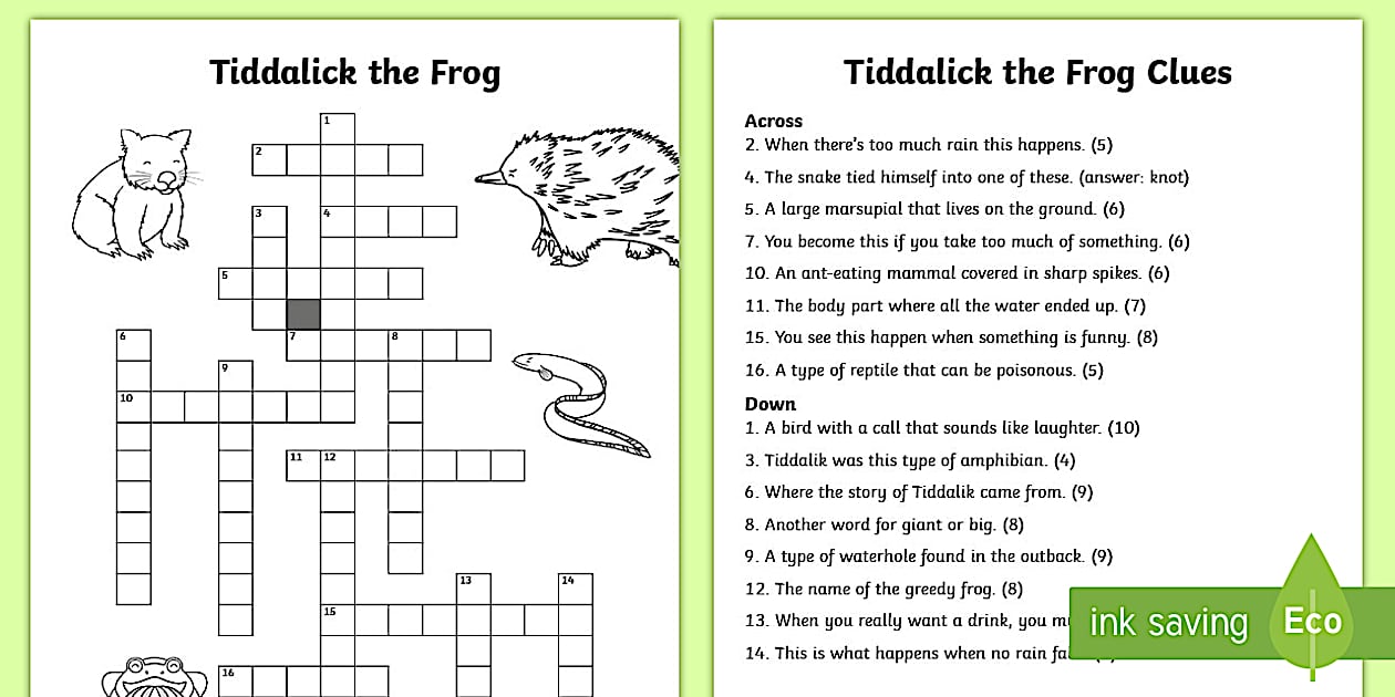 Tiddalick the Frog Crossword Story Outline Crossword