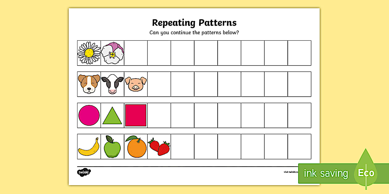 Repeating Patterns Worksheet / Worksheet - Twinkl