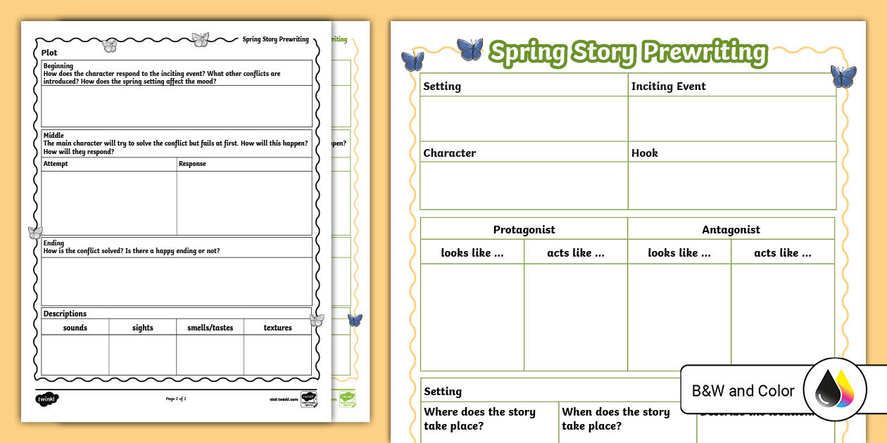 Spring Story Prewriting for 6th-8th Grade