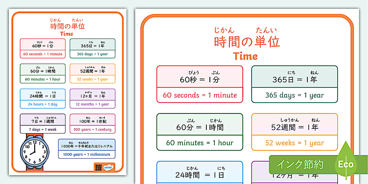 時間 ポスター 日本語と英語 Twinkl Japan