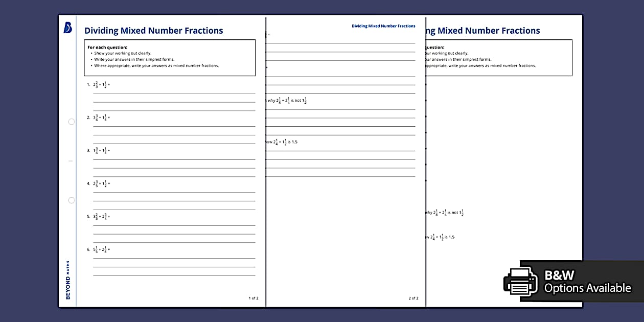 Dividing Mixed Number Fractions Worksheet / Worksheet