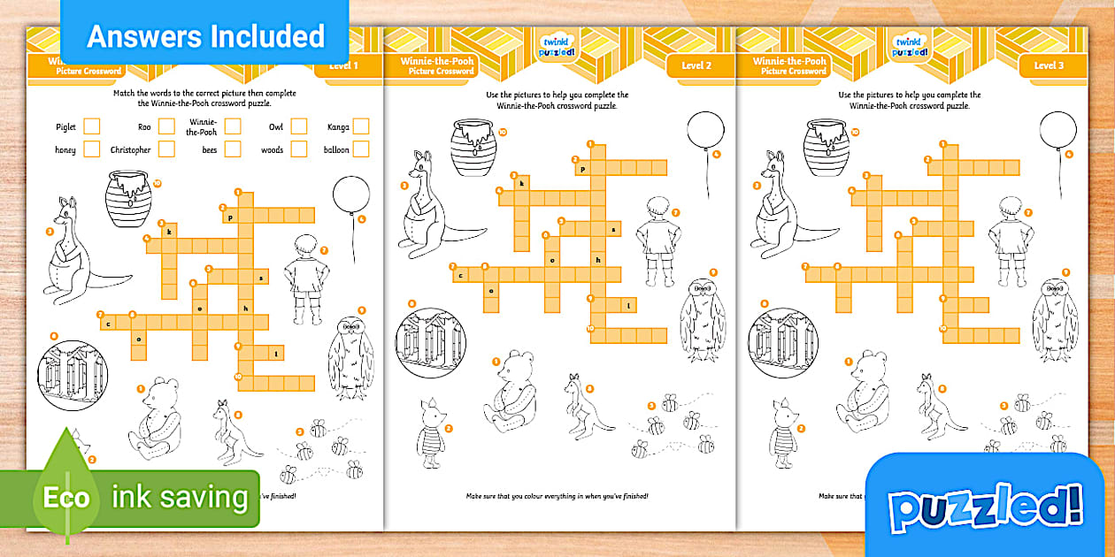 Winnie the Pooh Picture Crossword Twinkl Kids Puzzles