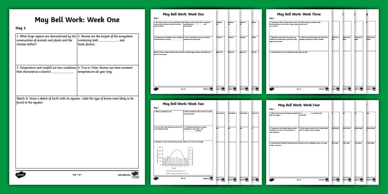 Sixth Grade Science May Bell Work Bundle (teacher made)