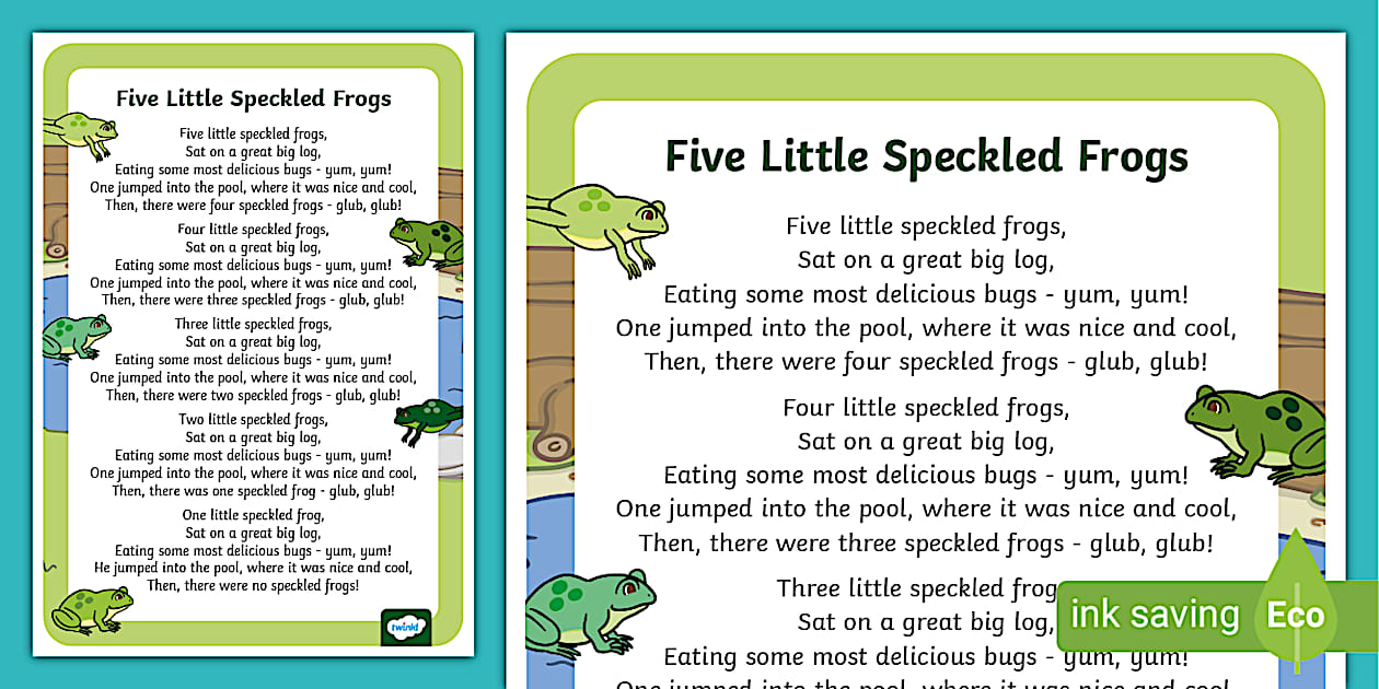 Five Little Speckled Frogs Nursery Rhyme Lyrics EYLF