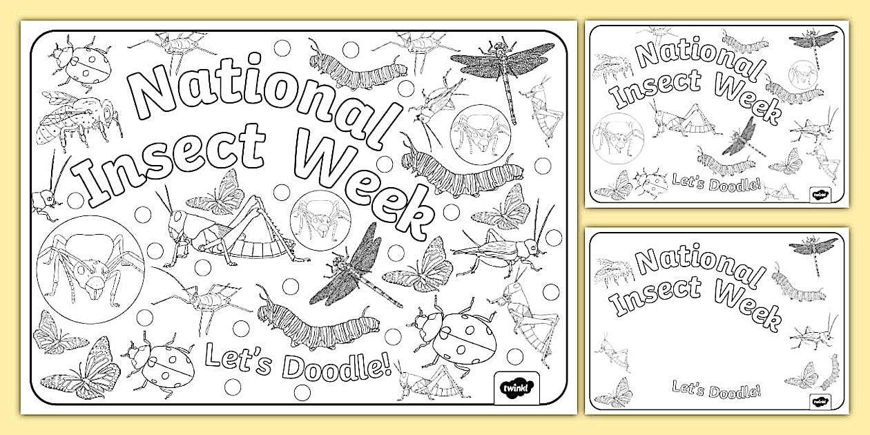 National Insect Week Doodle Colouring Pages - Twinkl - KS1