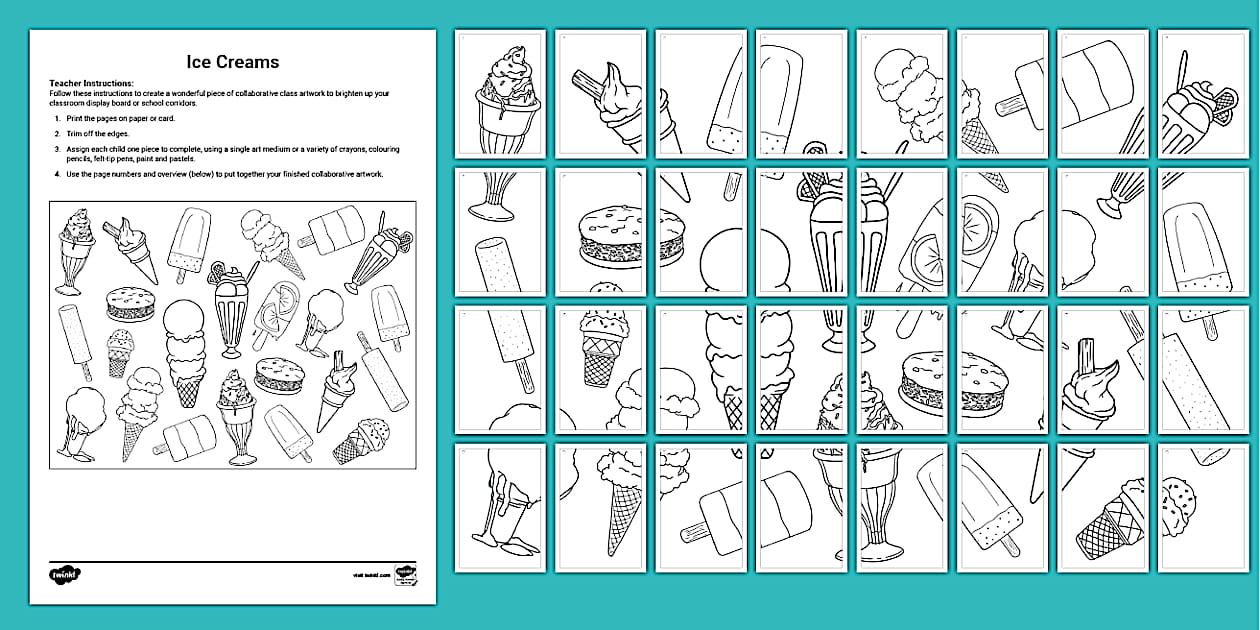 Ice Creams Collaborative Colouring Summer KS1 Twinkl