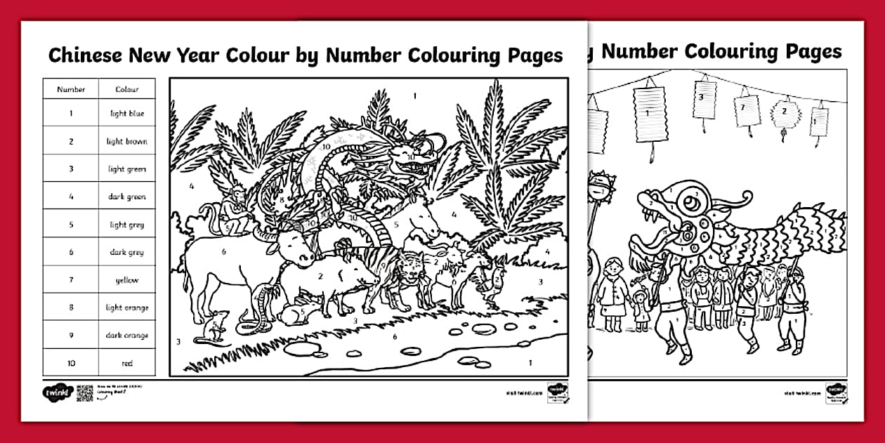 KS1 Chinese New Year Colour By Number Colouring Pages