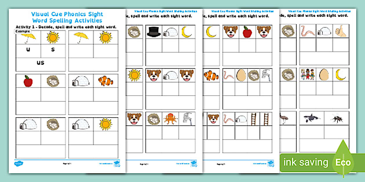 Visual Cue Phonics Sight Word Spelling Worksheets Twinkl