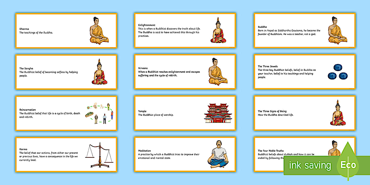 Black and White Buddhism Keywords Cards (teacher made)