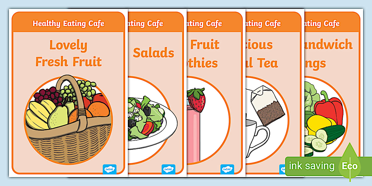 Editable Healthy Eating Cafe Role Play Posters - Twinkl