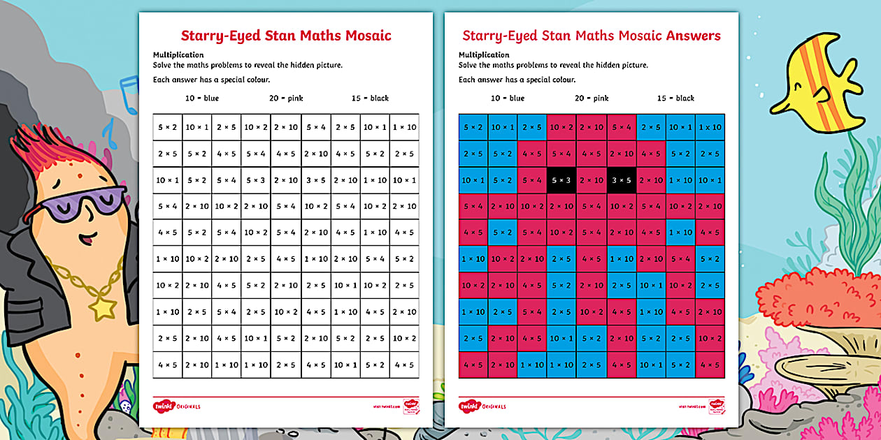 StarryEyed Stan Multiplication Maths Mosaic Worksheet
