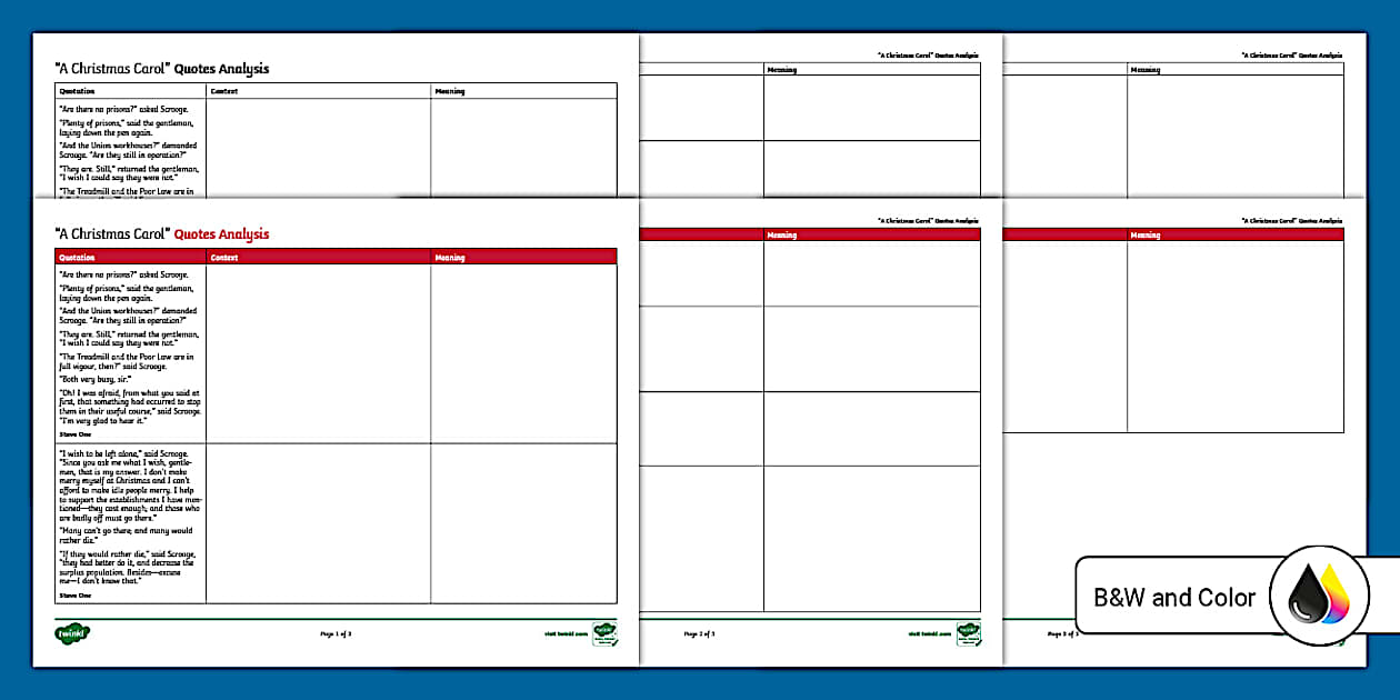 A Christmas Carol Poverty and the Poor Quotes Analysis Worksheet for ...