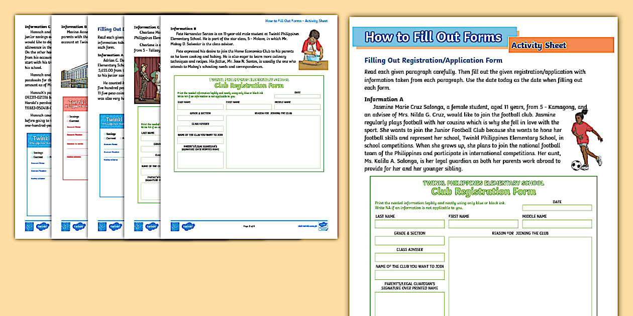How to fill out forms activity sheet grade 5 twinkl
