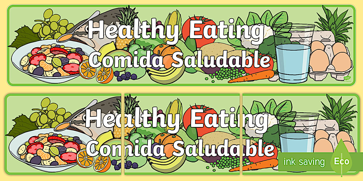Healthy Eating Display Banner English/Spanish - Twinkl