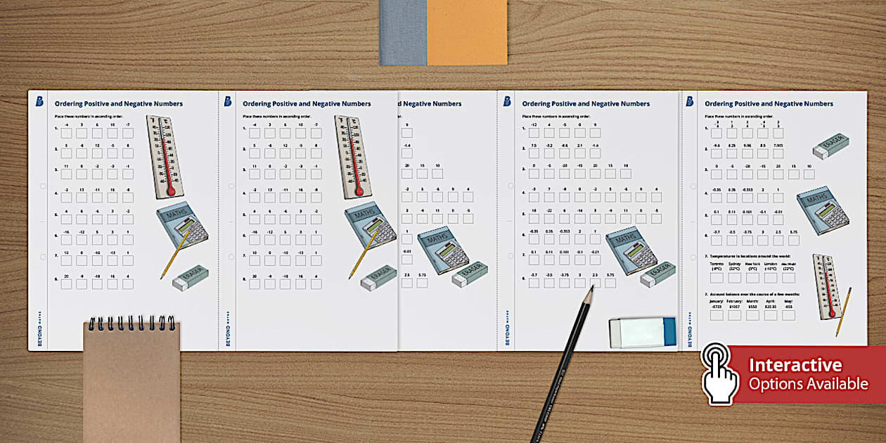 Ordering Positive and Negative Numbers Differentiated Worksheet
