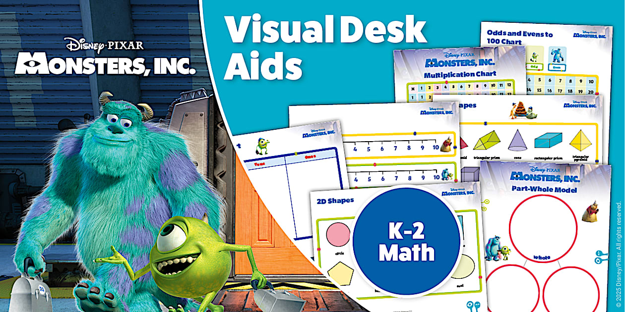 Monsters, Inc.: Math Visual Support Desk Aids for K-2nd