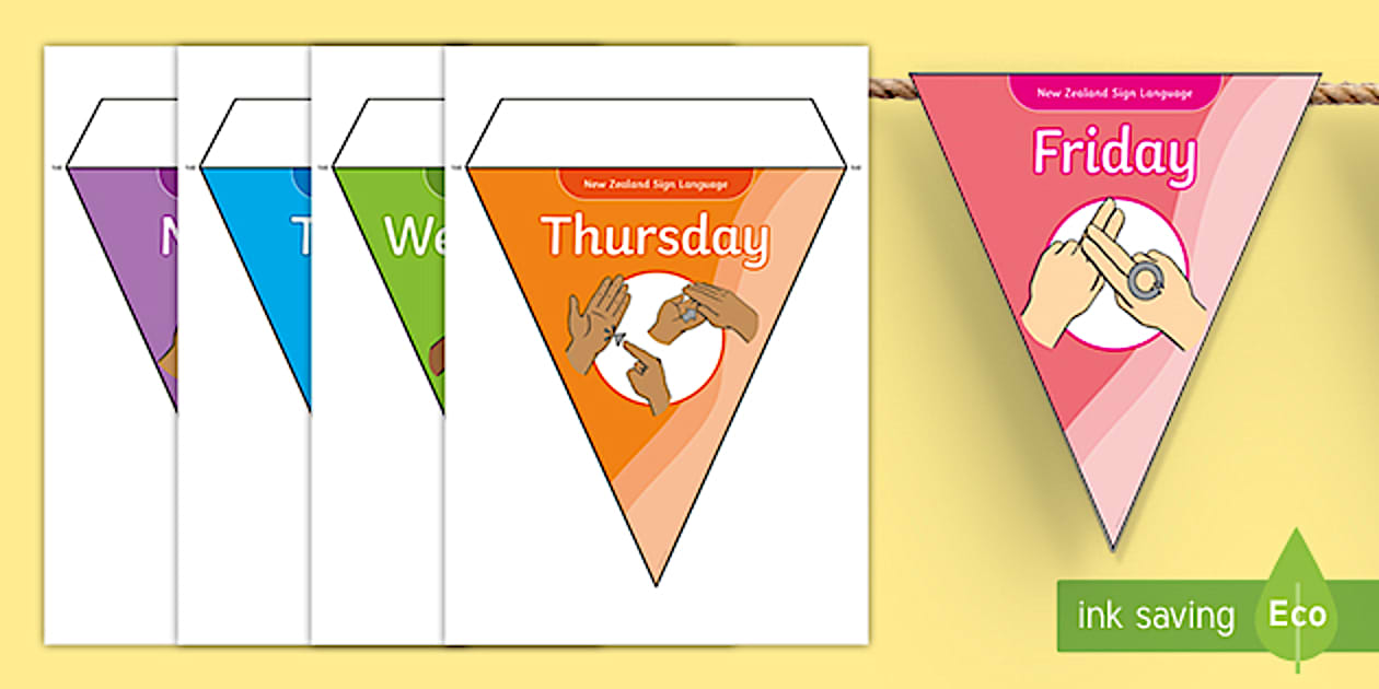 New Zealand Sign Language Days of the Week Display Bunting