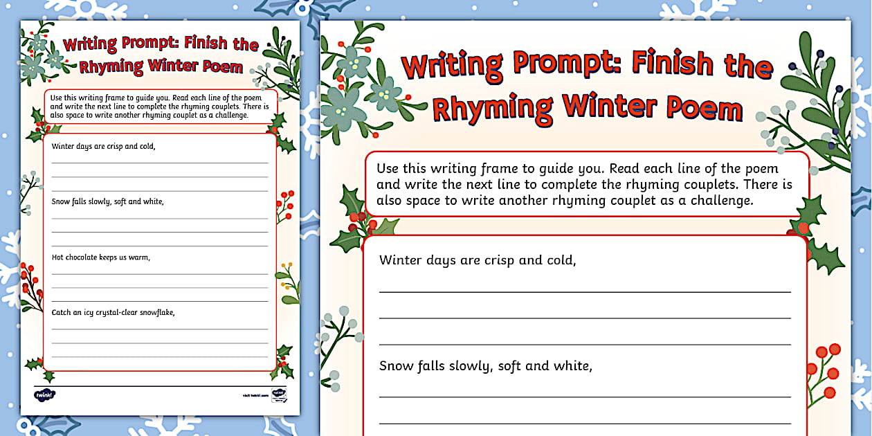 Writing Prompt: Finish the Rhyming Winter Poem Twinkl