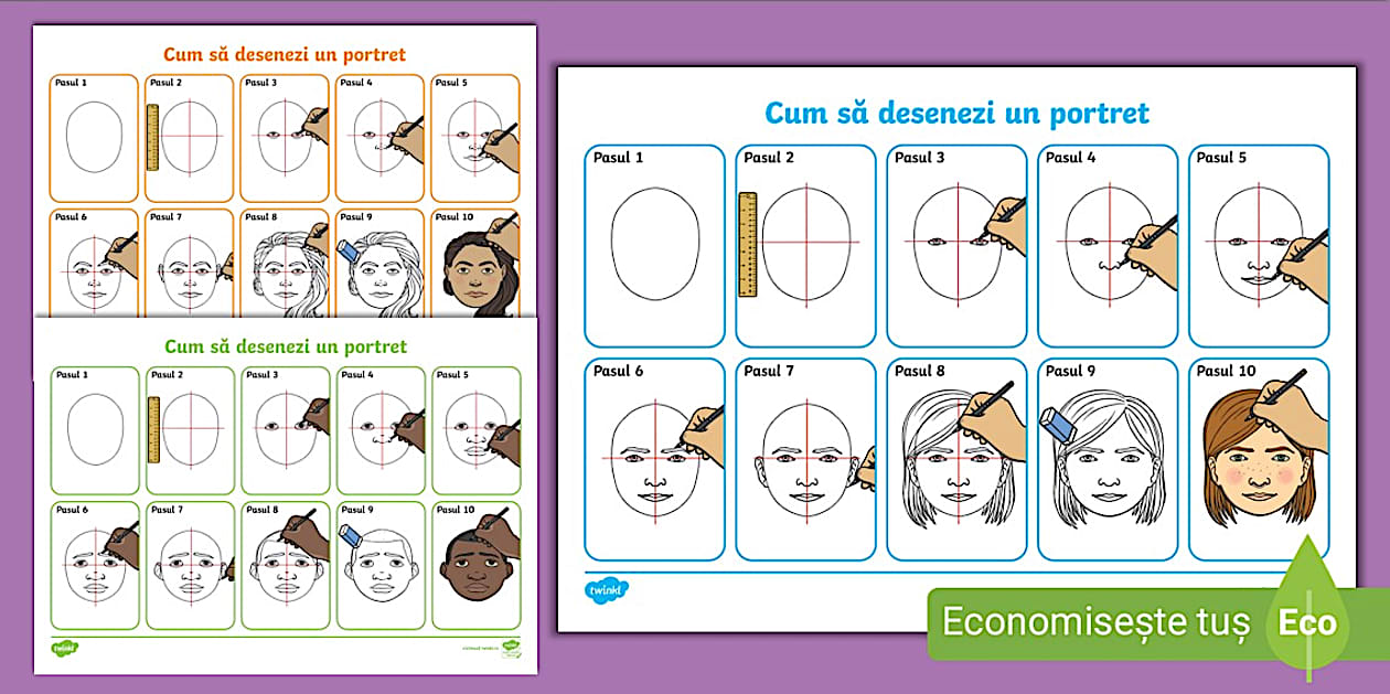 Cum să desenezi un portret – Planșă cu instrucțiuni