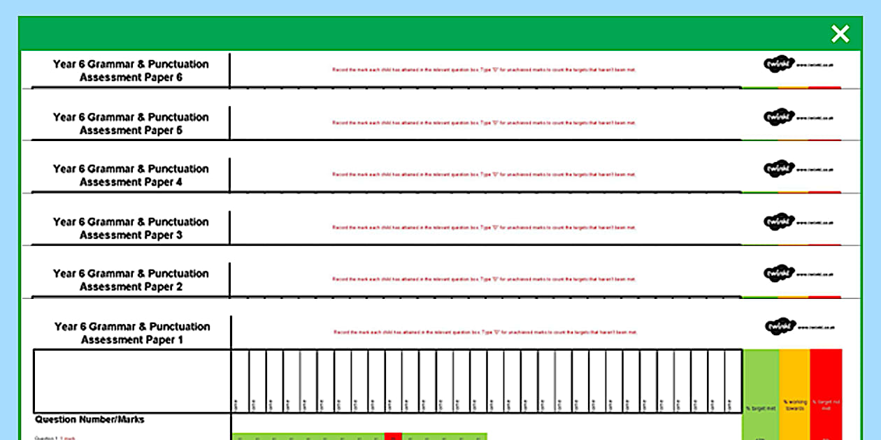 Year 4 arithmetic full practise tests assessment spreadsheet