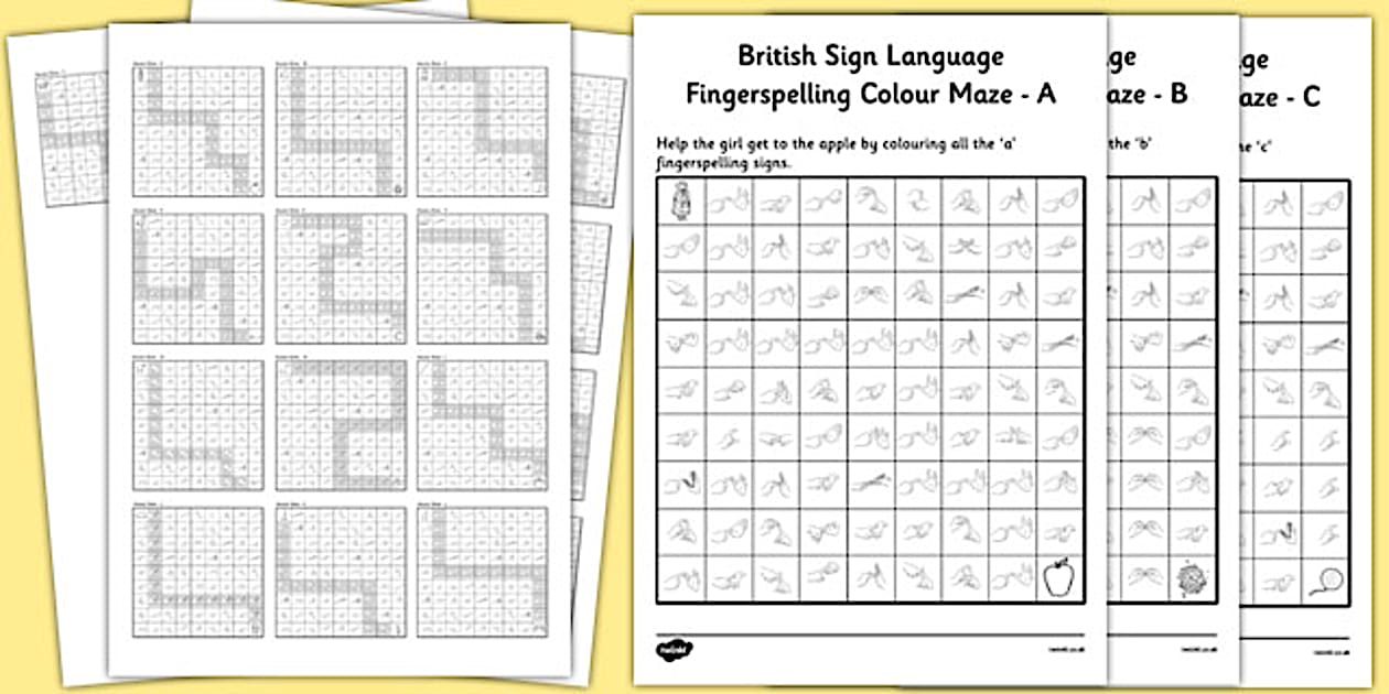 Sign Language Maze British Sign Language Fingerspelling Colour Maze Alphabet Pack