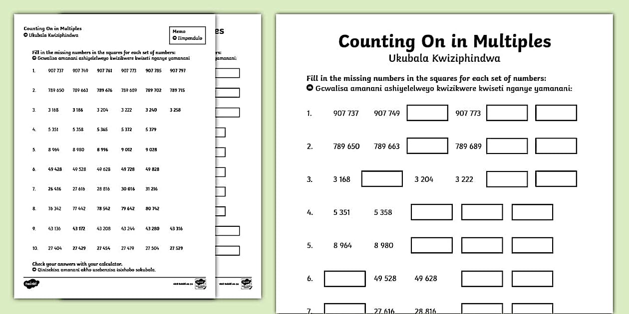 Counting On in Multiples Activity Sheet IsiXhosa - Twinkl