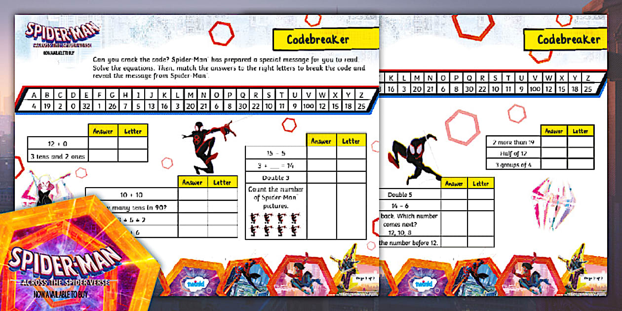 FREE! - Spider-Man™: Math Codebreaker Worksheet for K-2nd Grade
