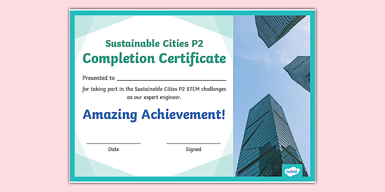 STEM IU Yr 6 Sustainable Cities P2 Completion Certificate