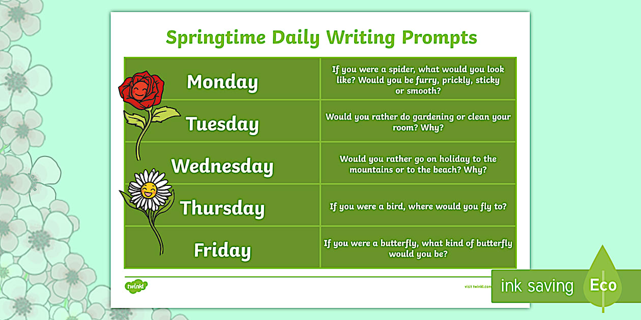 Spring Writing Prompts - Creative Writing Worksheet - Twinkl