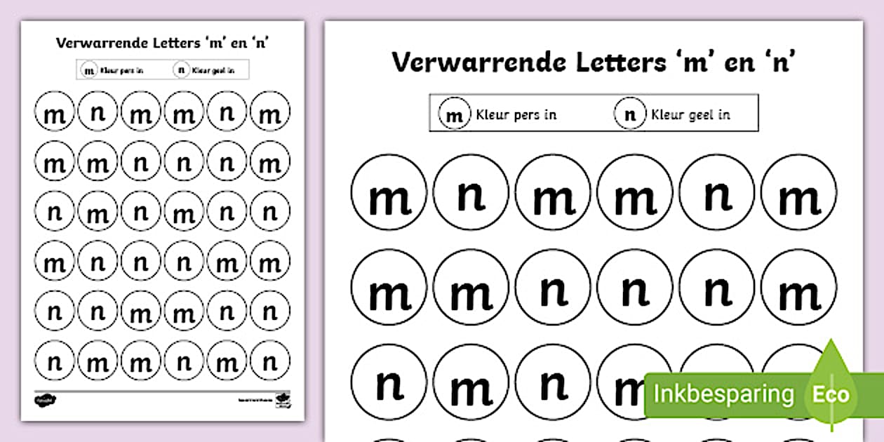 Verwarrende Letters 'm' en 'n' Inkleur Aktiwiteit