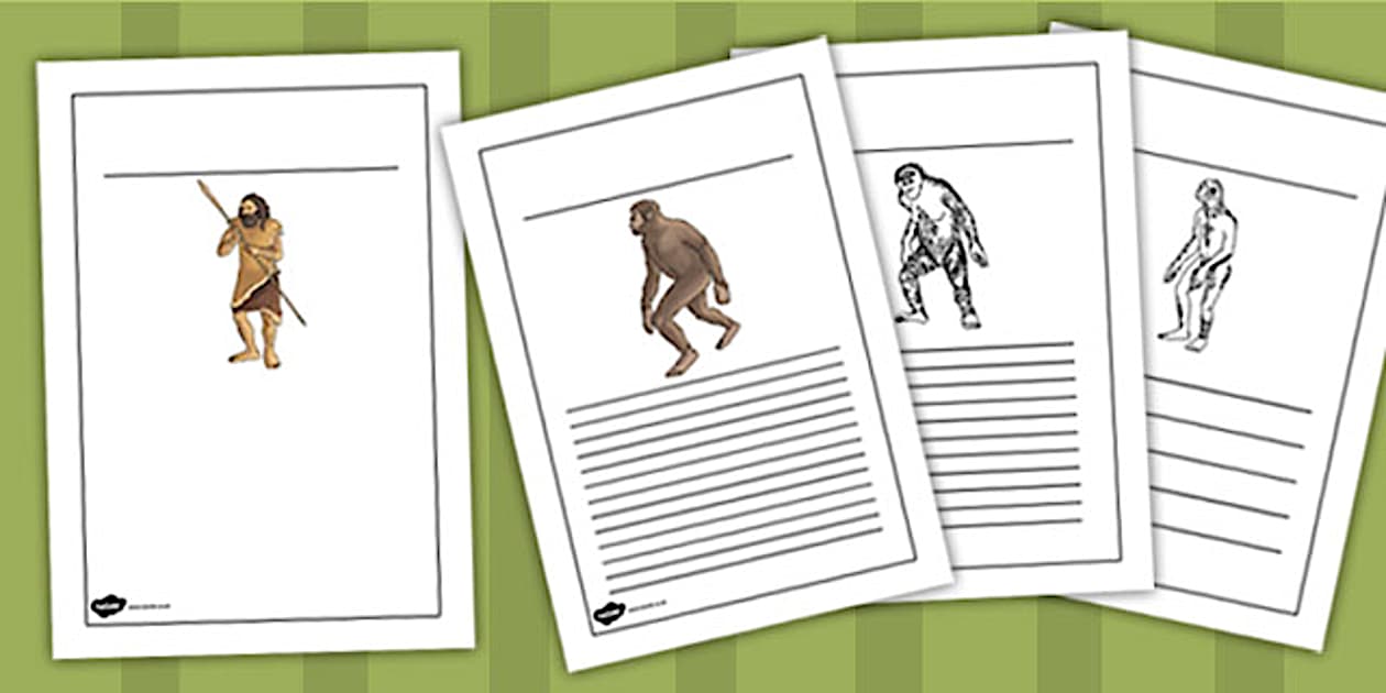 Black and White Human Evolution Writing Frames - Twinkl