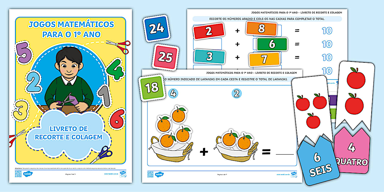 Jogos matemáticos para o 1º Ano – Livreto de recorte e colagem
