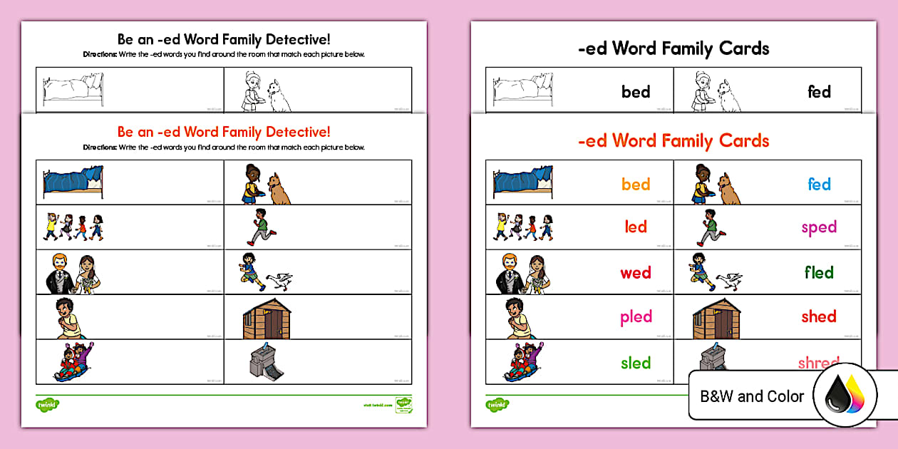 -ed Word Family Read and Write the Room Worksheet for K-1st Grade