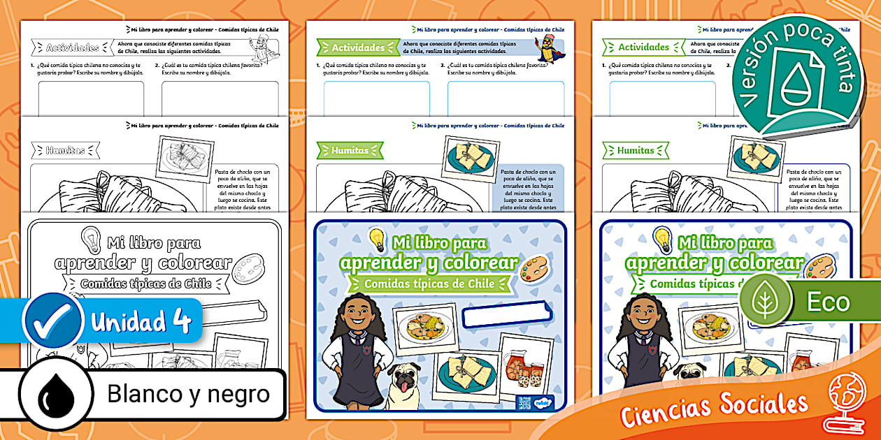 Libro Aprender Colorear Comidas Típicas Chile - Twinkl