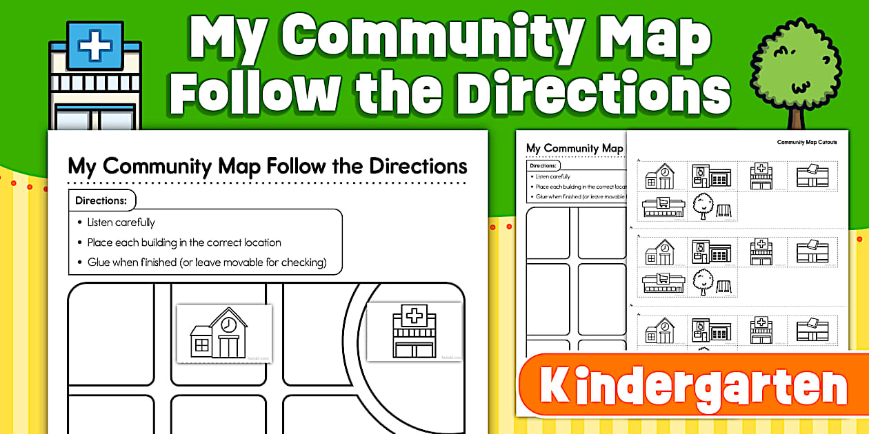 Kindergarten My Community Map Follow the Directions Activity