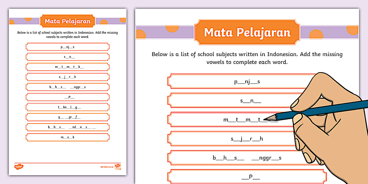 School subjects fill in the blanks indonesian twinkl
