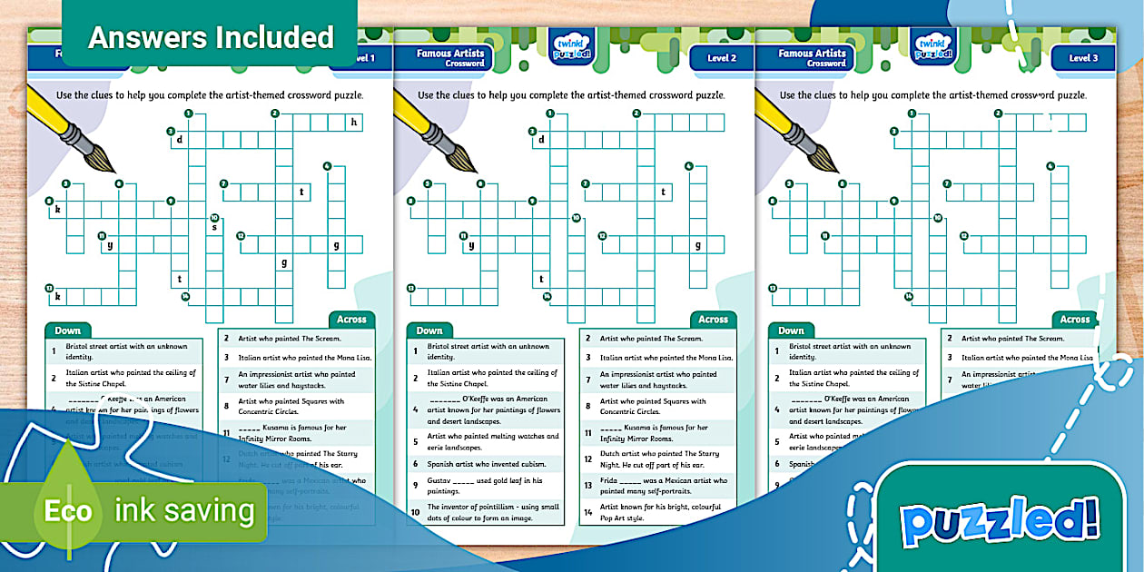 Famous Artists Crossword Twinkl Puzzled (teacher made)
