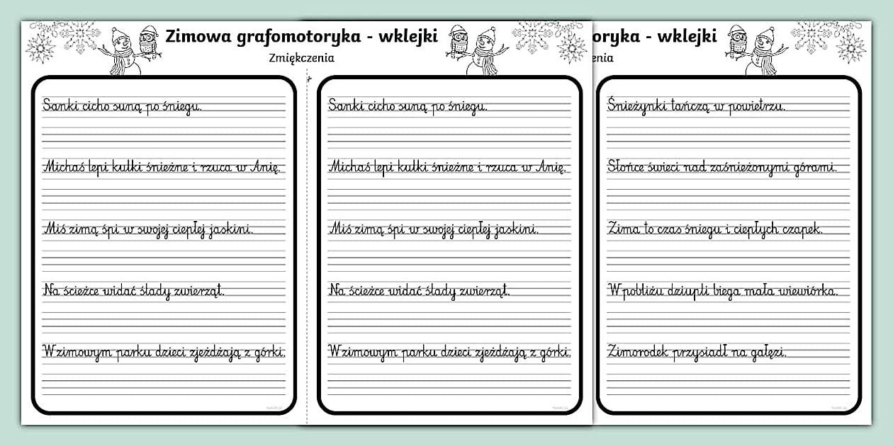 Zimowa grafomotoryka | Zmiękczenia | Wklejki - Twinkl