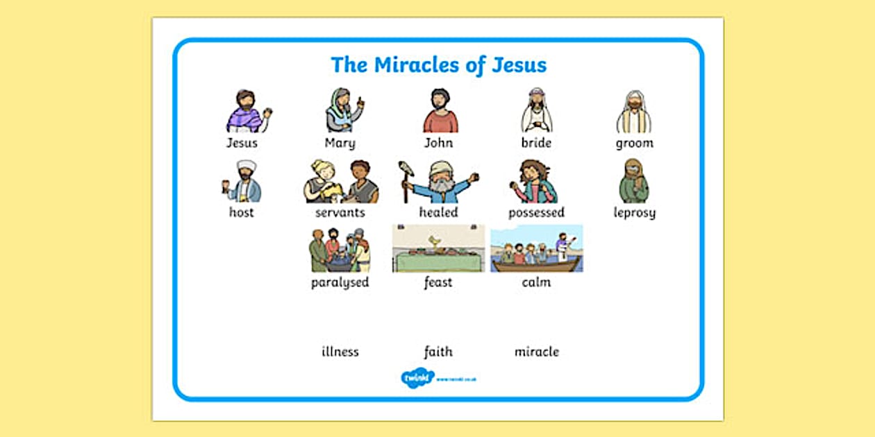 Cursive The Miracles of Jesus Bible Stories Word Mat