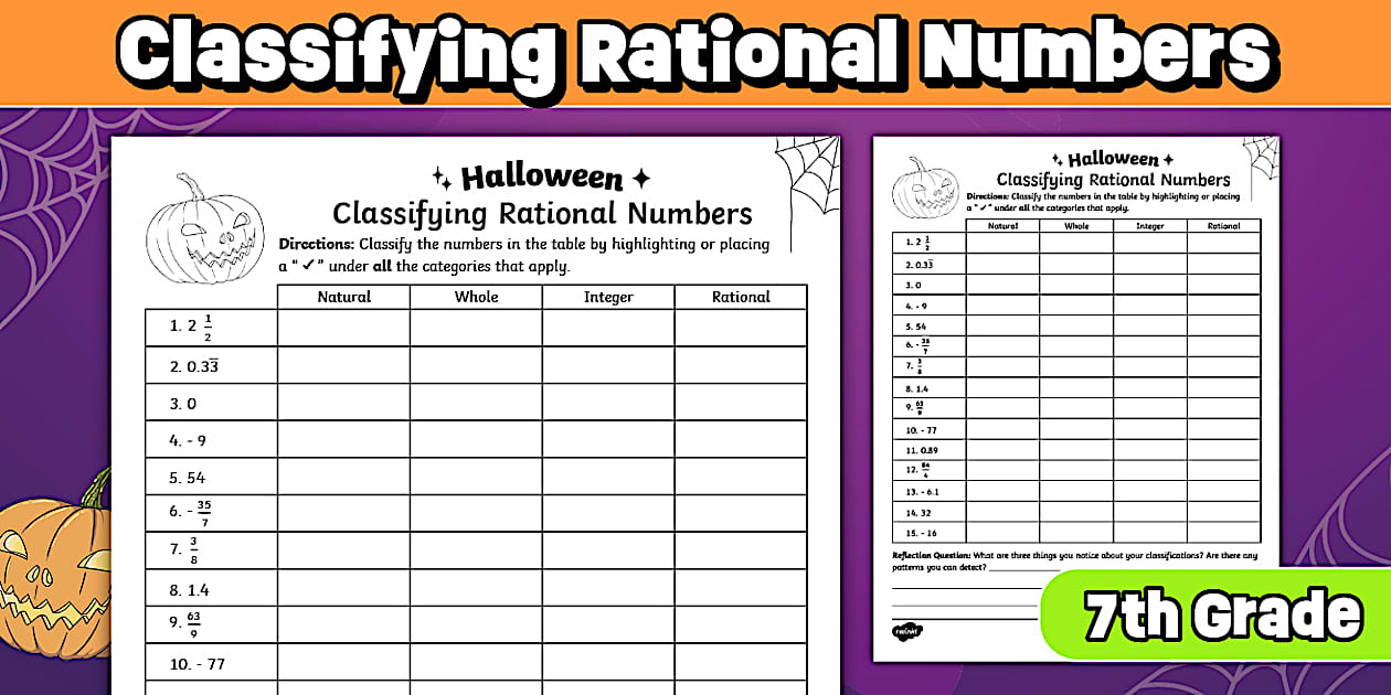 Halloween Classifying Rational Numbers Worksheet Twinkl