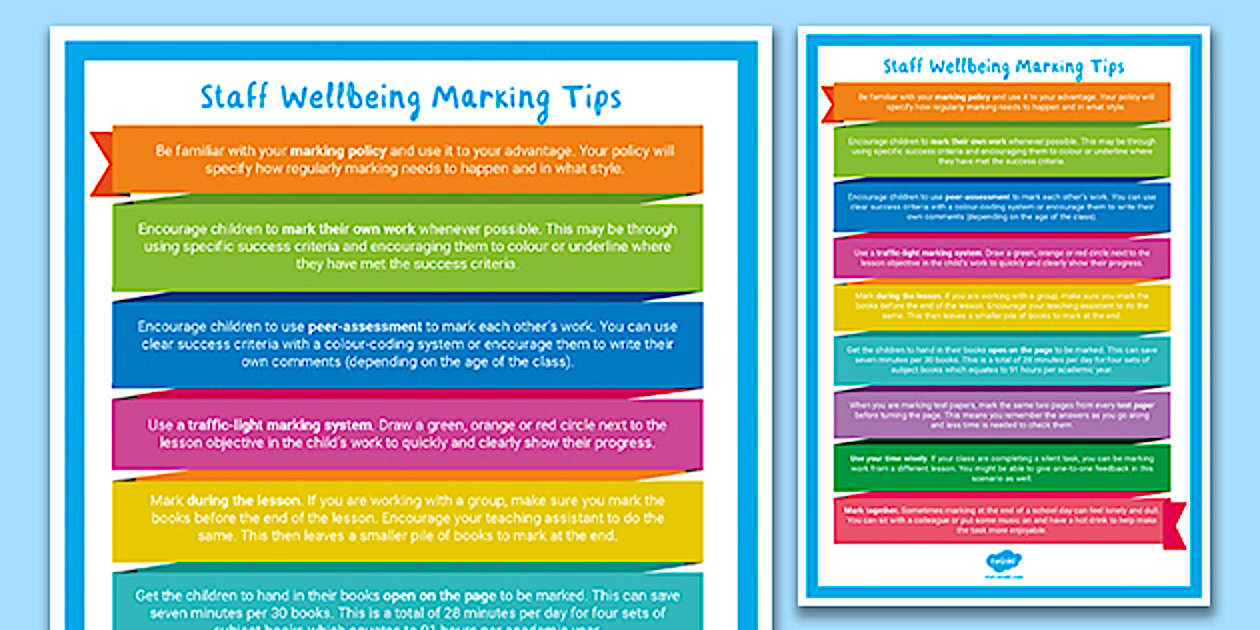 Staff Wellbeing Marking Tips Display Poster (teacher made)