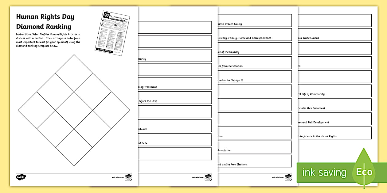 Human Rights Diamond Ranking Activity (teacher made)