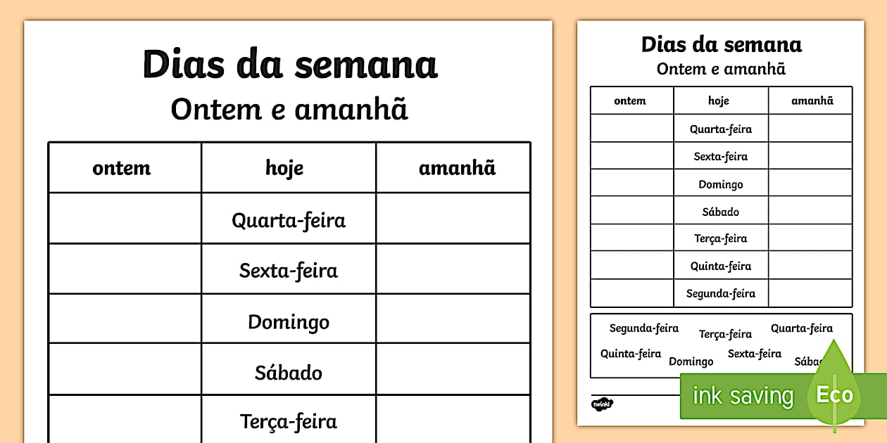 Ontrem Dias da semana, ontem e amanhã