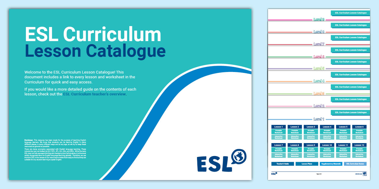 ESL Curriculum Lesson Catalogue for Teachers (TeacherMade)