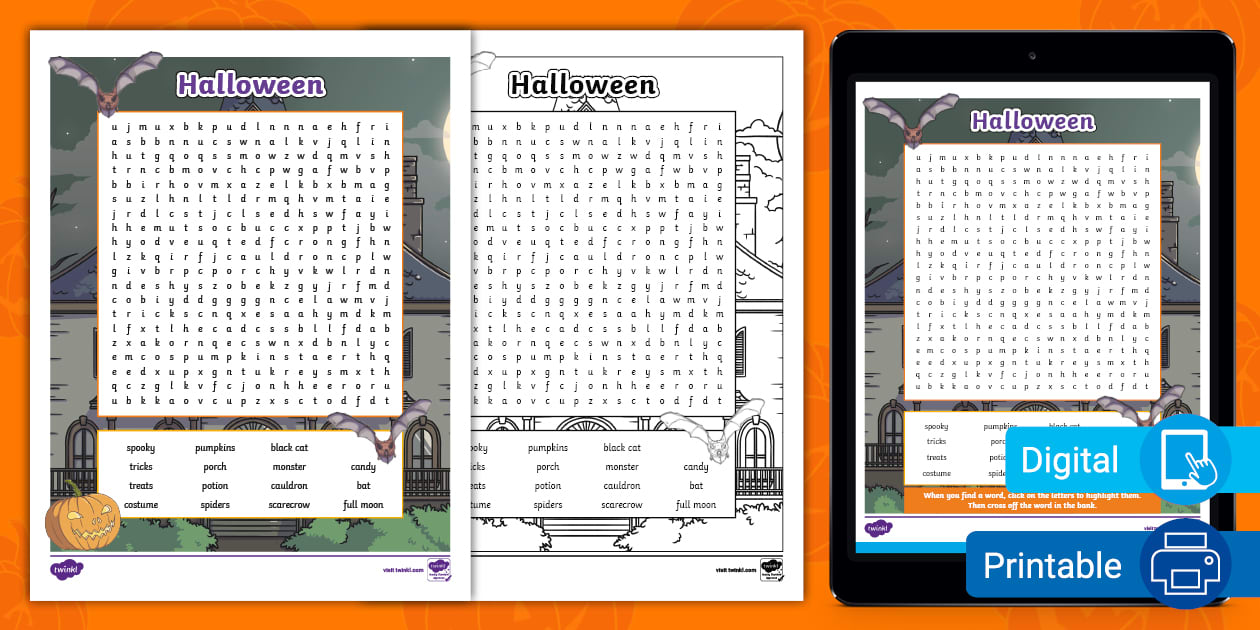 Halloween Word Search for 3rd-5th Grade