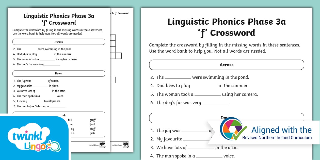 Linguistic Phonics Phase 3a #39 f #39 Crossword (teacher made)